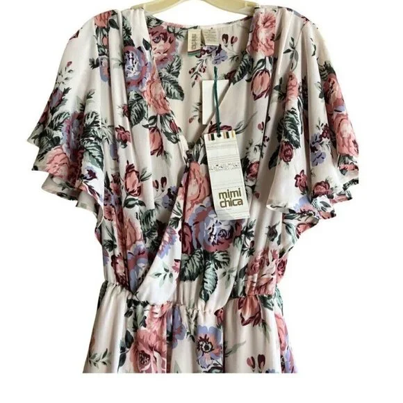 Mimi Chica Womens Surplice Neck Floral Print Mini Dress Size M - Picture 11 of 11